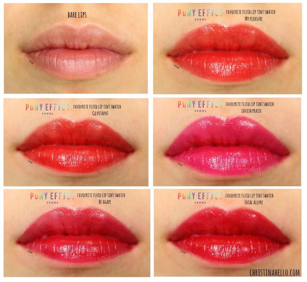 Pony effect favourite fluid lip tint swatches
