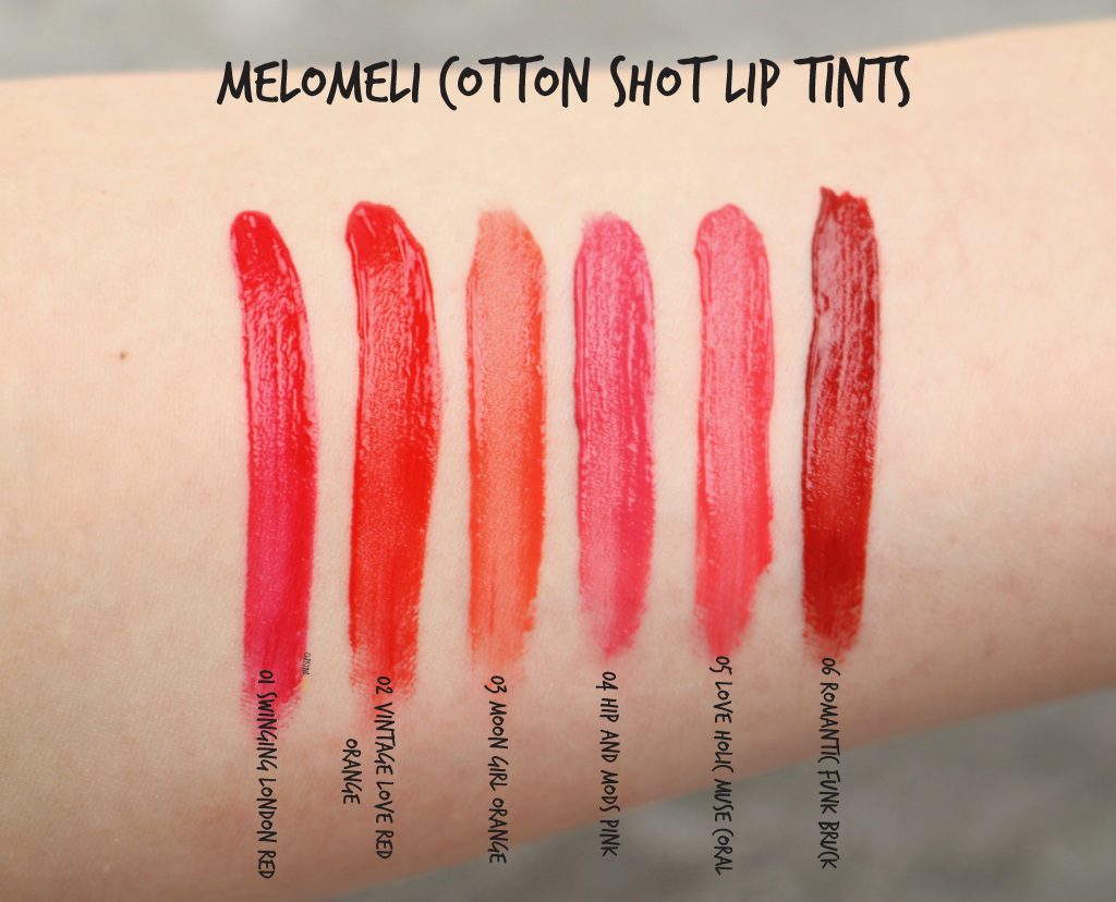 Melomeli cotton shot lip tint swatches