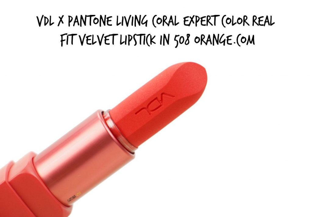 VDL x Pantone living coral expert color real fit velvet lipstick 508 orange.com