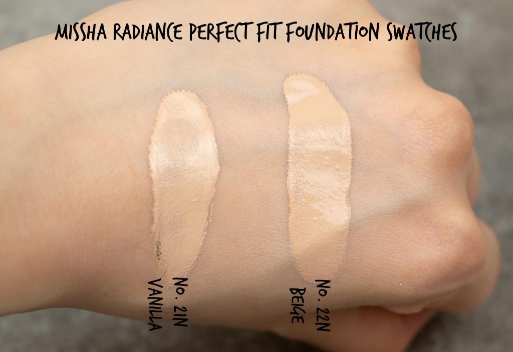 Missha radiance perfect fit foundation swatches