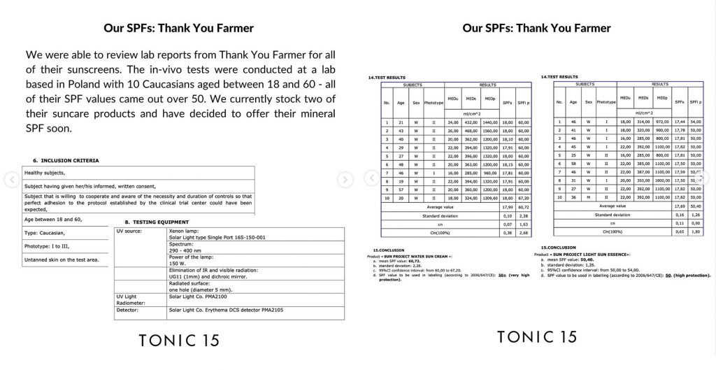 Tonic15 thank you farmer test results best korean sunscreen