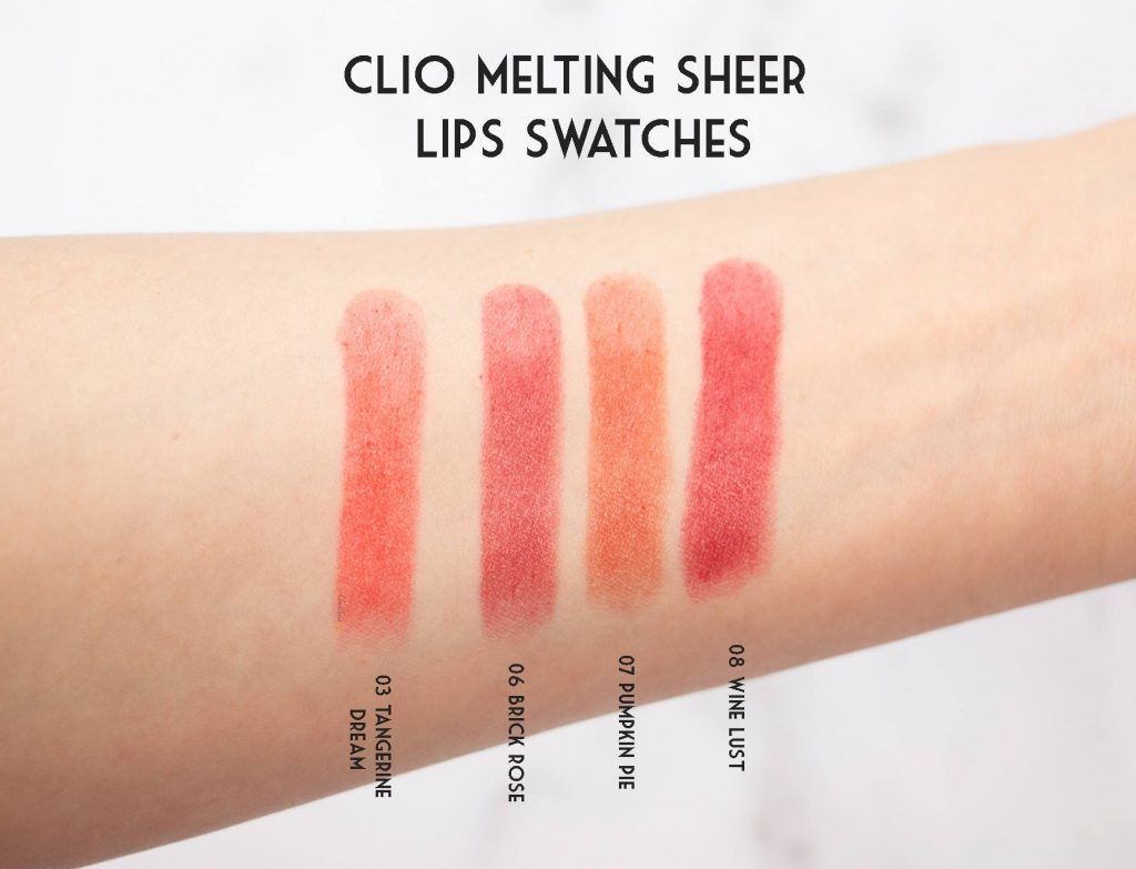 Clio melting sheer lips swatches 