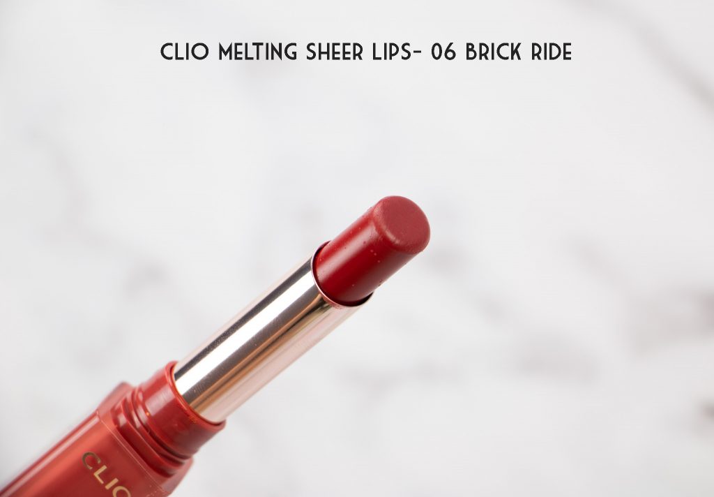 Clio melting sheer lips 06 brick ride swatch review