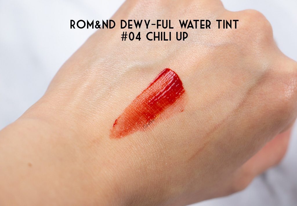 Romand dewy-ful water tint 04 chili up swatch review