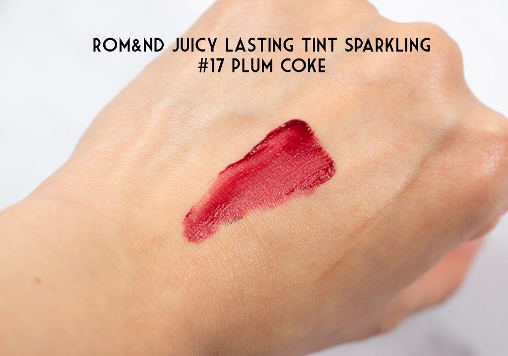 Romand juicy lasting tint sparkling 17 plum coke swatch review