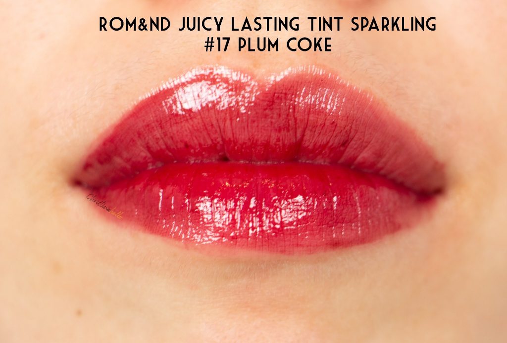 Romand juicy lasting tint sparkling 17 plum coke swatches review